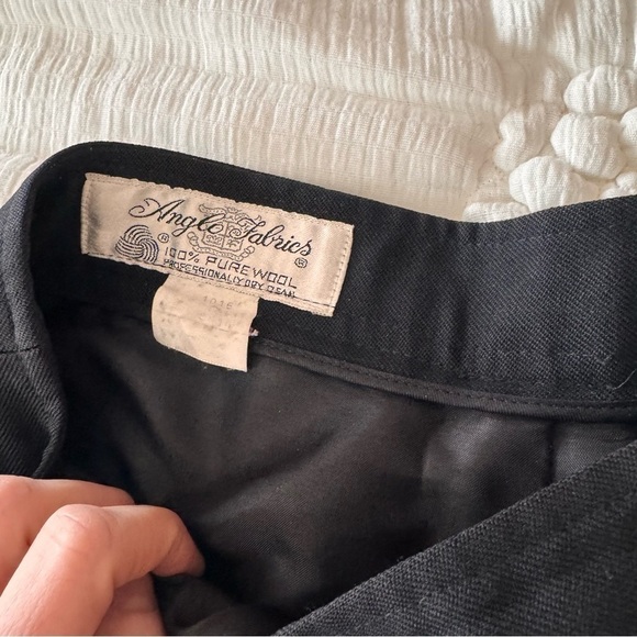 100% wool designer pants black pleated pockets m/l high-rise lined ankle pant - Picture 6 of 13